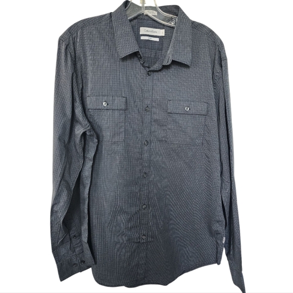 Calvin Klein Other - Calvin Klein Charcoal Gray & Blue Casual Button Down Shirt Long Sleeve